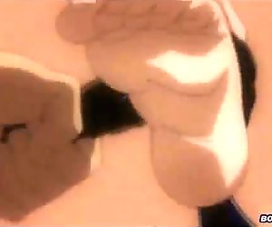 Tied up and blindfold hentai gets handjob and phot