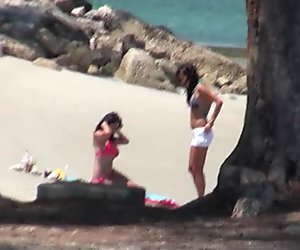 A couple of teenies fuck with a older male
