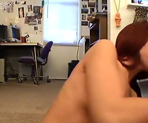 Red haired slutty girl gives solid BJ before hard mish pose sex