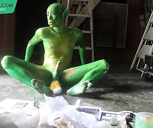 Green Demon Boy / Body Paint / 19 Years Old Extreme Fetish Cosplay #1
