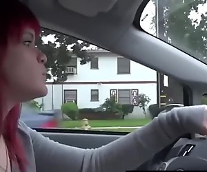 Redhead Emo Showing Tits In Car