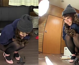 Subtitled amateur Japanese pee desperation failure in HD