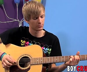 Twink Liam Summers leaves guitar to masturbate and cumshot