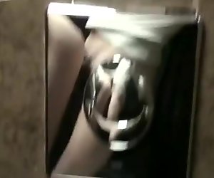 Slim amateur girlie gives a blowjob to her boyfriend in the cafe's toilet