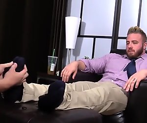 Hairy Aaron wanking his dick as Marshall is sucking his toes