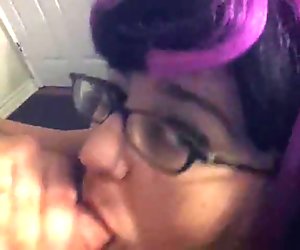 Pink hair slut sucks cock and eats cum