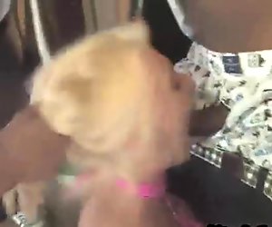 Blonde chick gagging and gangbanged