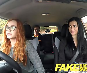 Fake Driving School readhead teen lets busty examiner have her way