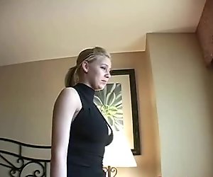 Cute blonde teen teasing on cam in her cleavage exposing top