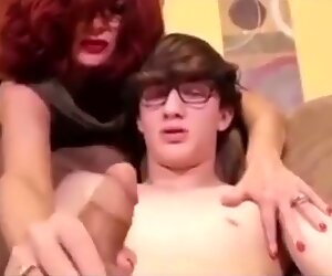 Mature milf caught nerd son masturbating and helped him cum