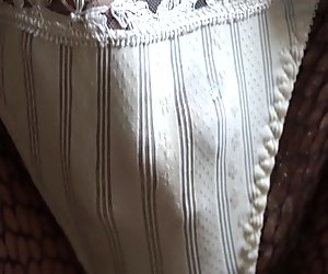 precum in black pantihose and string